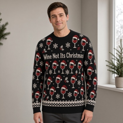 [popular-sweater:PX-03-02:male] Wine Not Its Christmas Ugly Christmas Sweatshirt - Male view