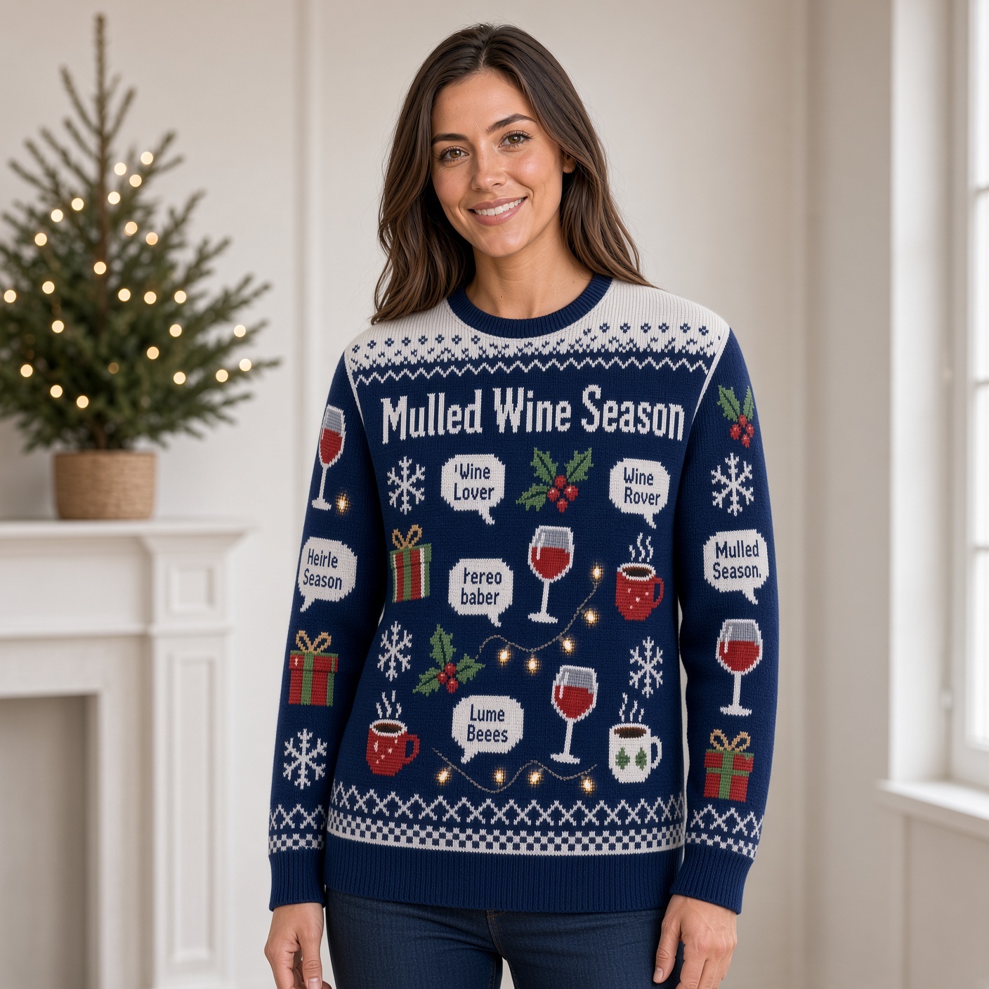 [popular-sweater:PX-03-03:female] Mulled Wine Season Ugly Christmas Sweatshirt - Female view