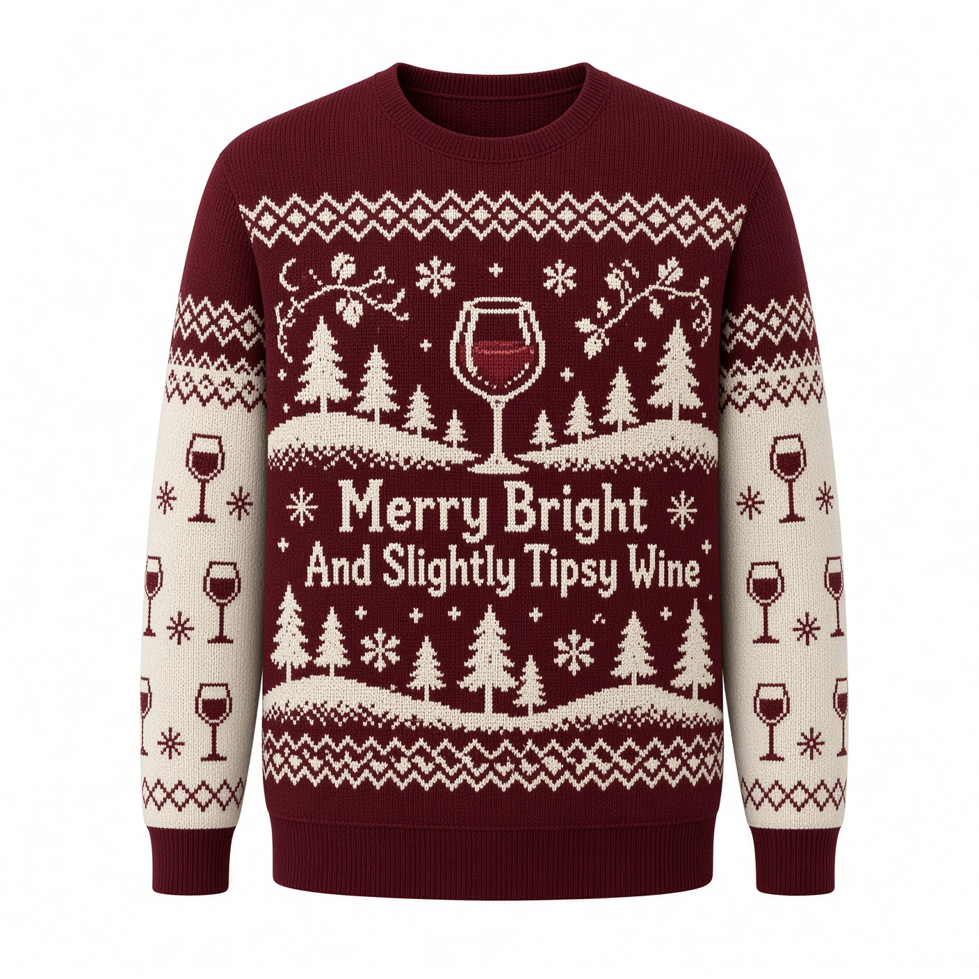 [popular-sweater:PX-03-04:front] Merry Bright And Slightly Tipsy Wine Ugly Christmas Sweatshirt - Front view