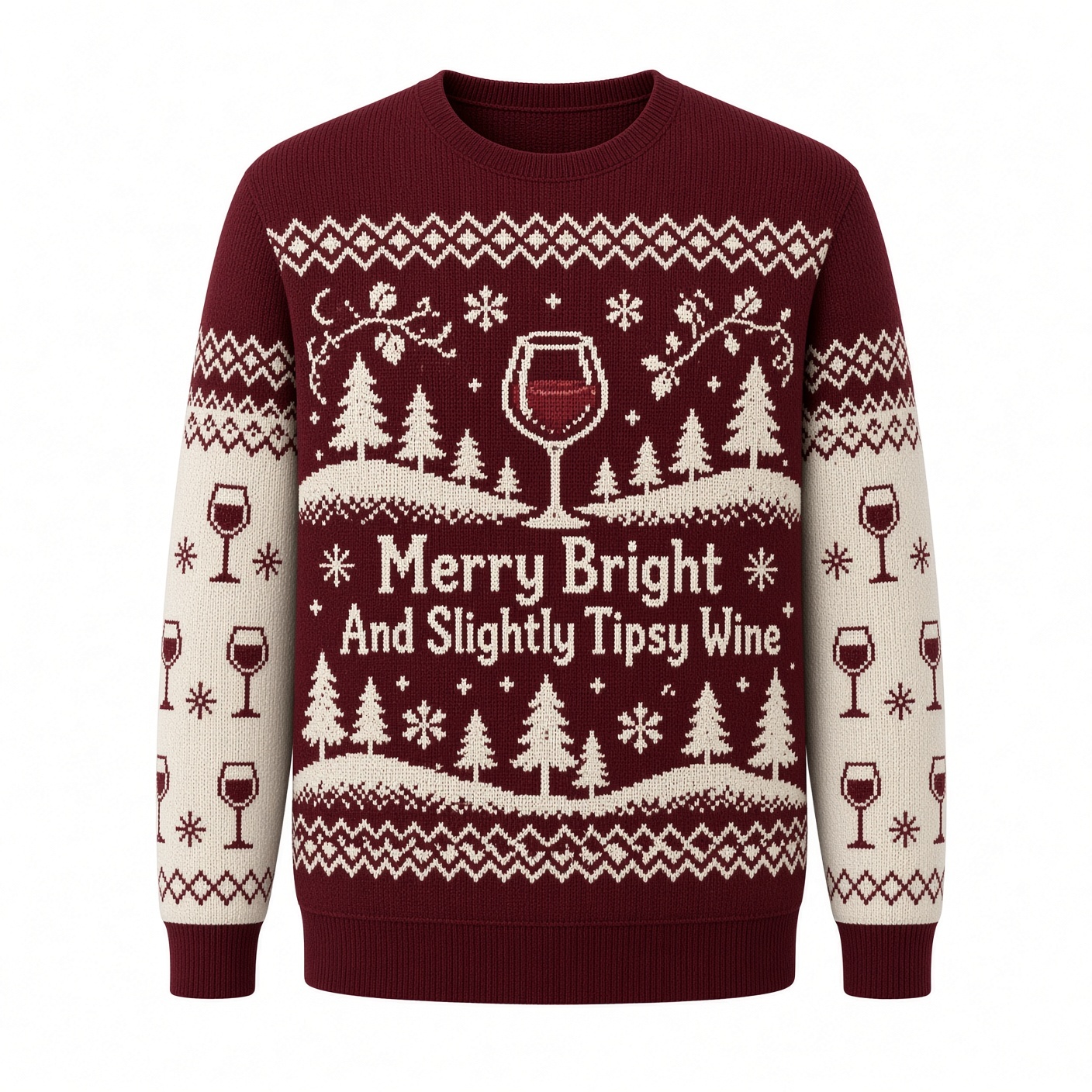 [popular-sweater:PX-03-04:front] Merry Bright And Slightly Tipsy Wine Ugly Christmas Sweatshirt - Front view