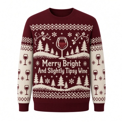 [popular-sweater:PX-03-04:front] Merry Bright And Slightly Tipsy Wine Ugly Christmas Sweatshirt - Front view