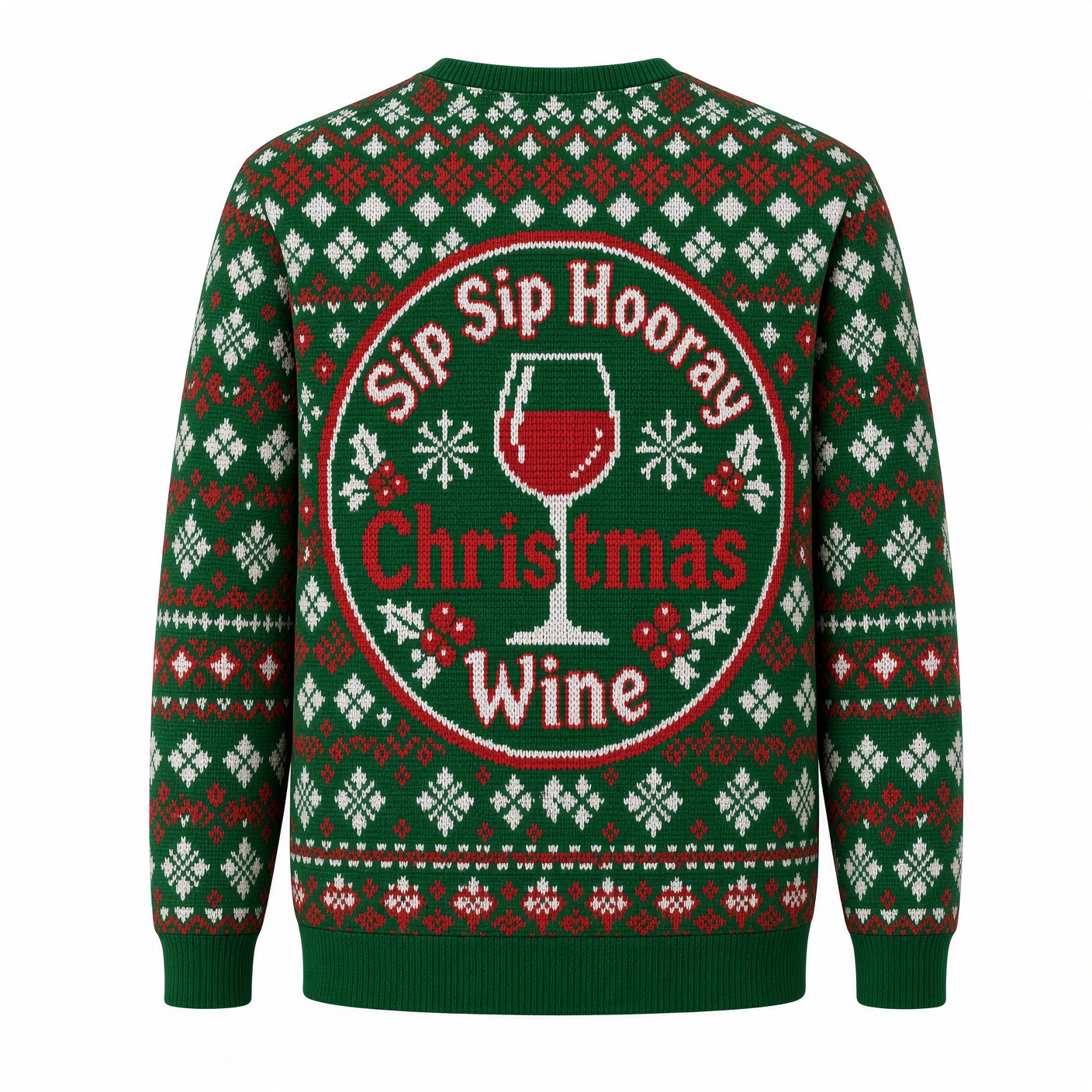 [popular-sweater:PX-03-05:back] Sip Sip Hooray Christmas Wine Ugly Christmas Sweatshirt - Back view