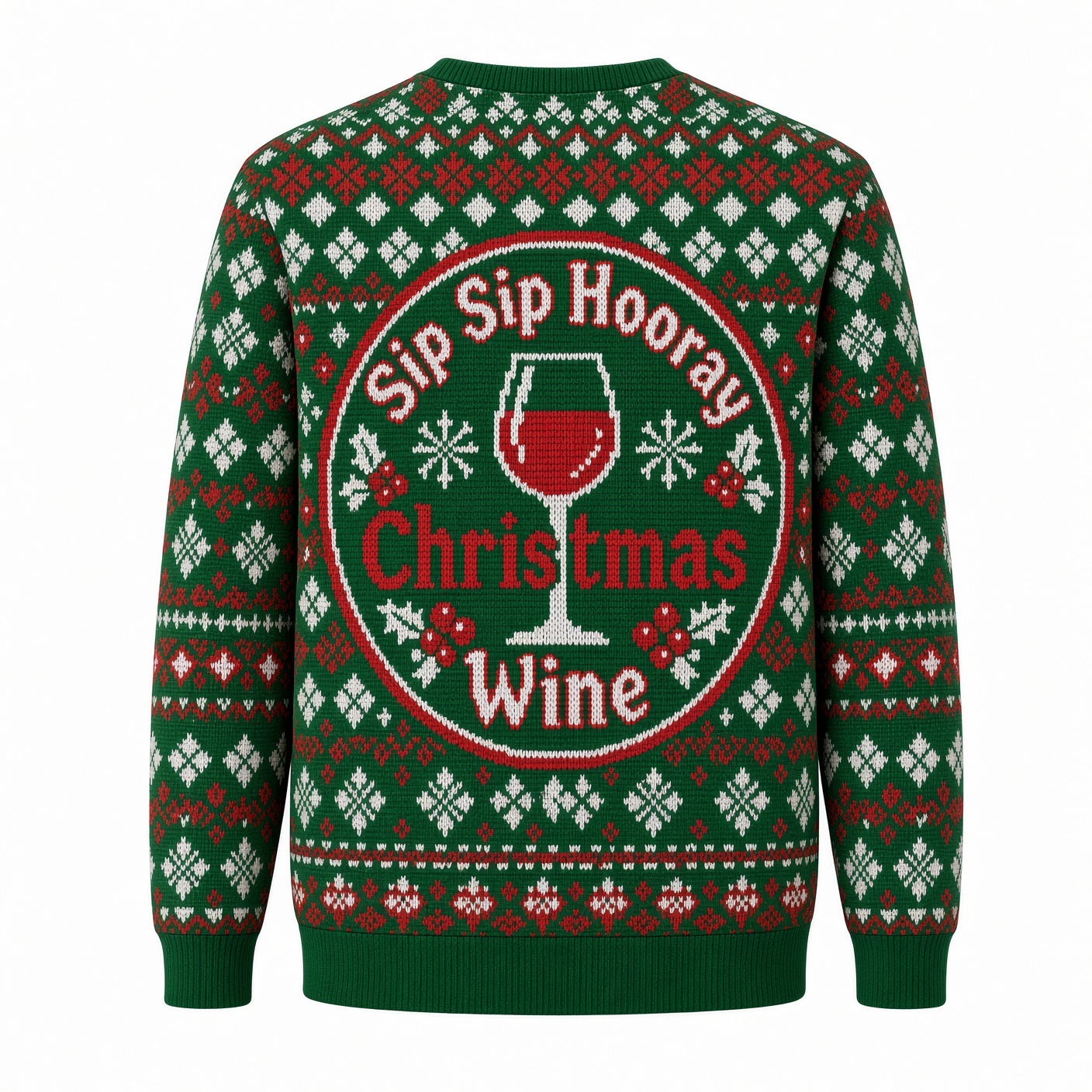 [popular-sweater:PX-03-05:back] Sip Sip Hooray Christmas Wine Ugly Christmas Sweatshirt - Back view
