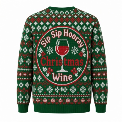 [popular-sweater:PX-03-05:back] Sip Sip Hooray Christmas Wine Ugly Christmas Sweatshirt - Back view
