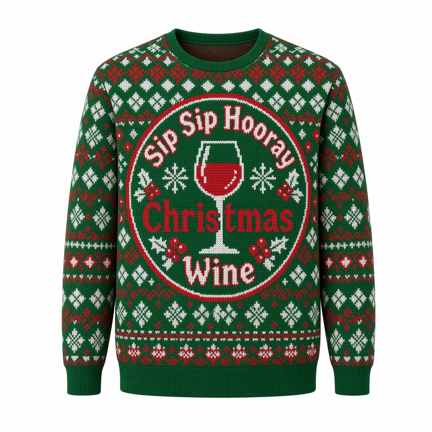 [popular-sweater:PX-03-05:front] Sip Sip Hooray Christmas Wine Ugly Christmas Sweatshirt - Front view