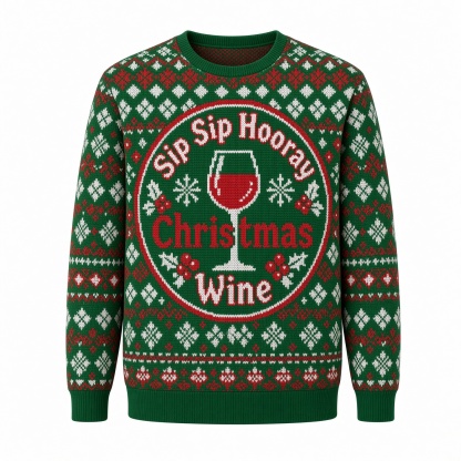 [popular-sweater:PX-03-05:front] Sip Sip Hooray Christmas Wine Ugly Christmas Sweatshirt - Front view