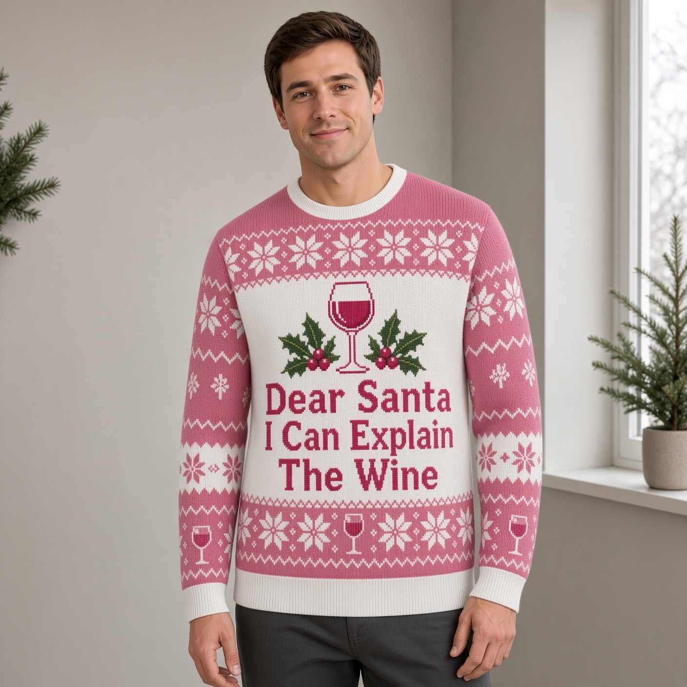 [popular-sweater:PX-03-06:male] Dear Santa I Can Explain The Wine Ugly Christmas Sweatshirt - Male view