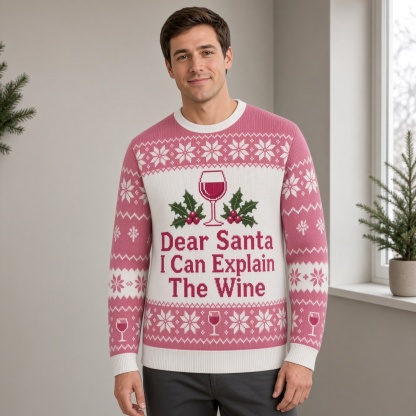 [popular-sweater:PX-03-06:male] Dear Santa I Can Explain The Wine Ugly Christmas Sweatshirt - Male view