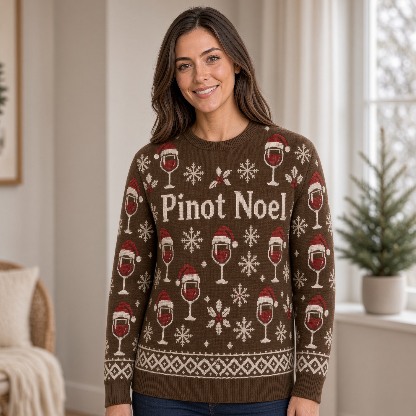 [popular-sweater:PX-03-07:female] Pinot Noel Ugly Christmas Sweatshirt - Female view