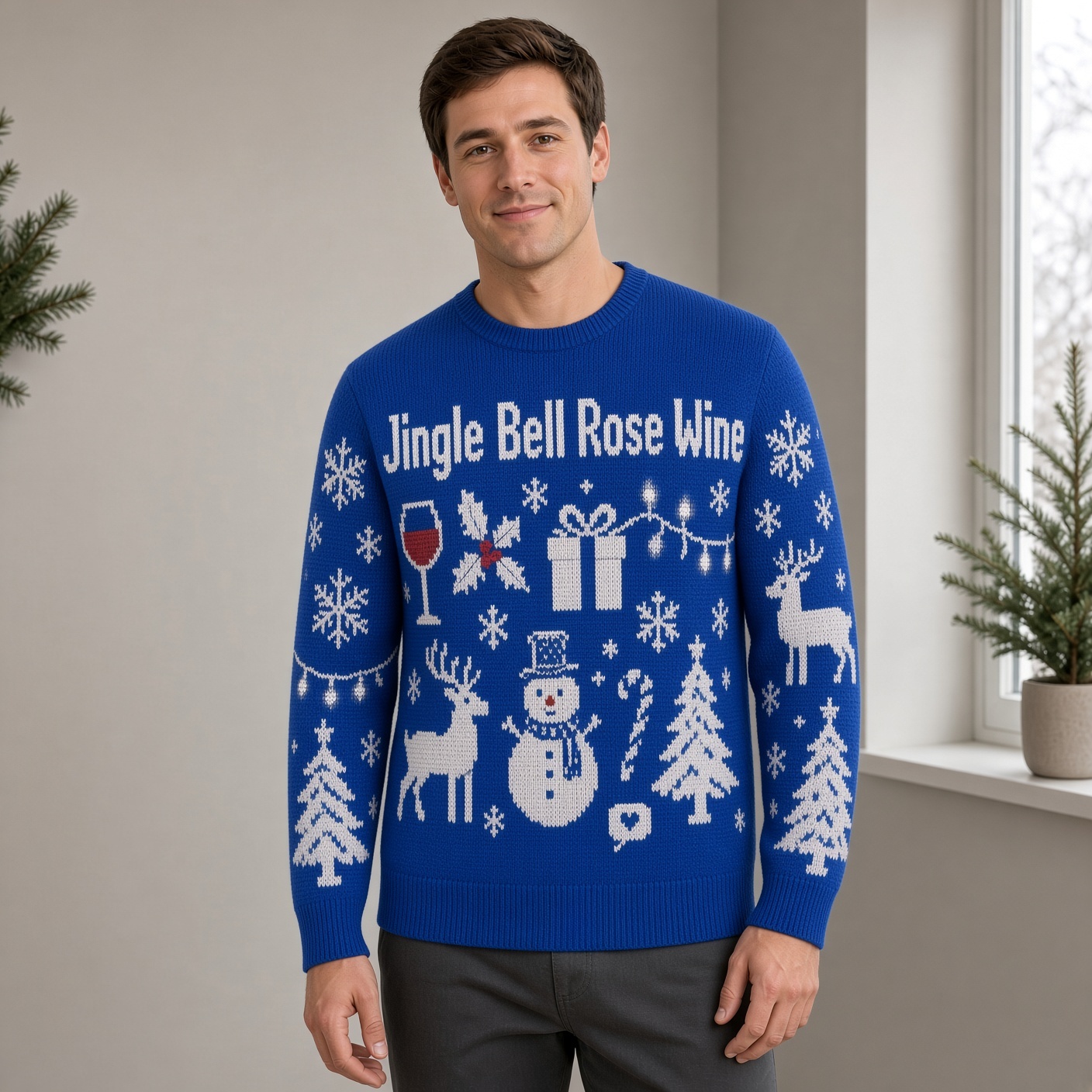 [popular-sweater:PX-03-08:male] Jingle Bell Rose Wine Ugly Christmas Sweatshirt - Male view