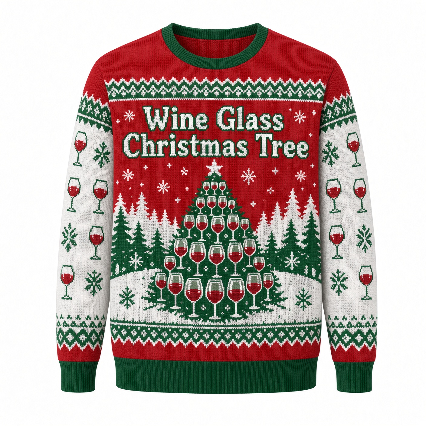 [popular-sweater:PX-03-09:front] Wine Glass Christmas Tree Ugly Christmas Sweatshirt - Front view