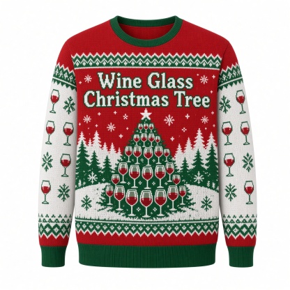 [popular-sweater:PX-03-09:front] Wine Glass Christmas Tree Ugly Christmas Sweatshirt - Front view