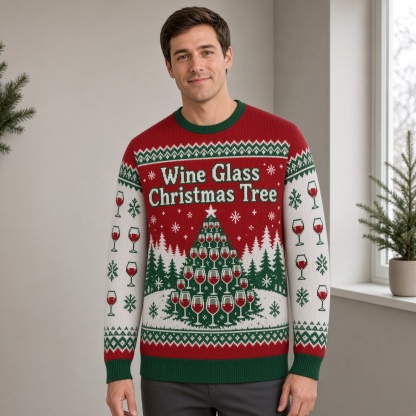 [popular-sweater:PX-03-09:male] Wine Glass Christmas Tree Ugly Christmas Sweatshirt - Male view
