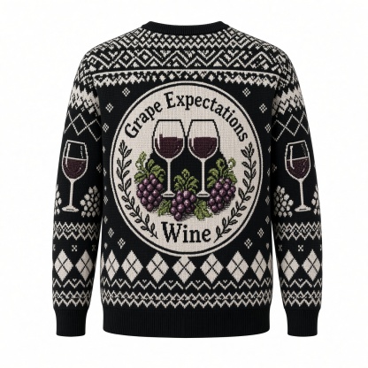[popular-sweater:PX-03-10:back] Grape Expectations Christmas Wine Ugly Christmas Sweatshirt - Back view