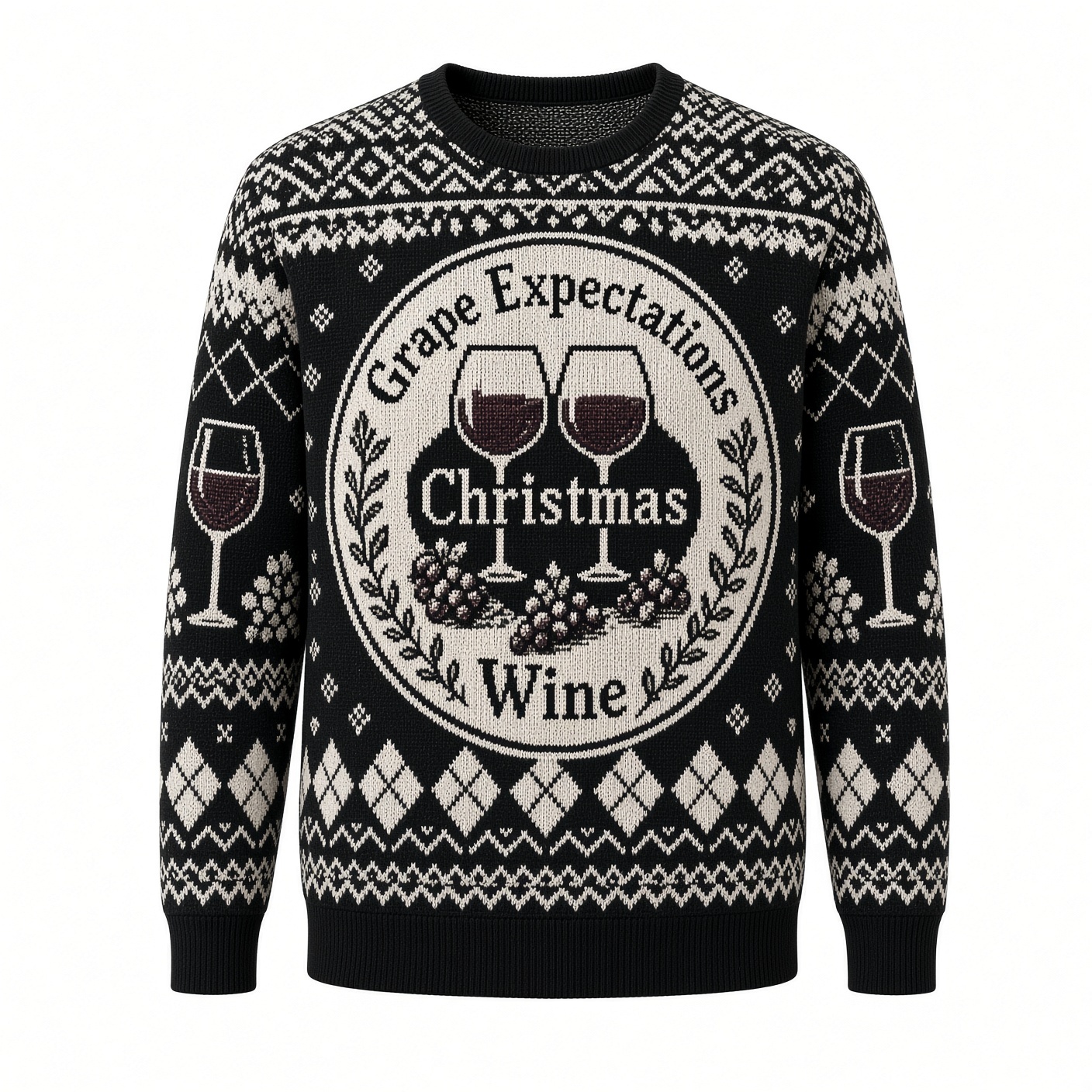 [popular-sweater:PX-03-10:front] Grape Expectations Christmas Wine Ugly Christmas Sweatshirt - Front view