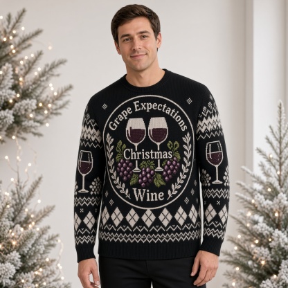 [popular-sweater:PX-03-10:male] Grape Expectations Christmas Wine Ugly Christmas Sweatshirt - Male view