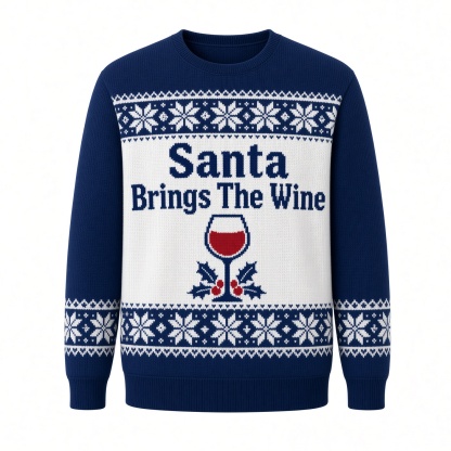 [popular-sweater:PX-03-11:front] Santa Brings The Wine Ugly Christmas Sweatshirt - Front view