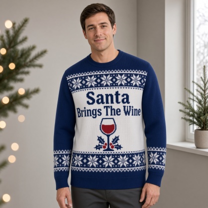 [popular-sweater:PX-03-11:male] Santa Brings The Wine Ugly Christmas Sweatshirt - Male view