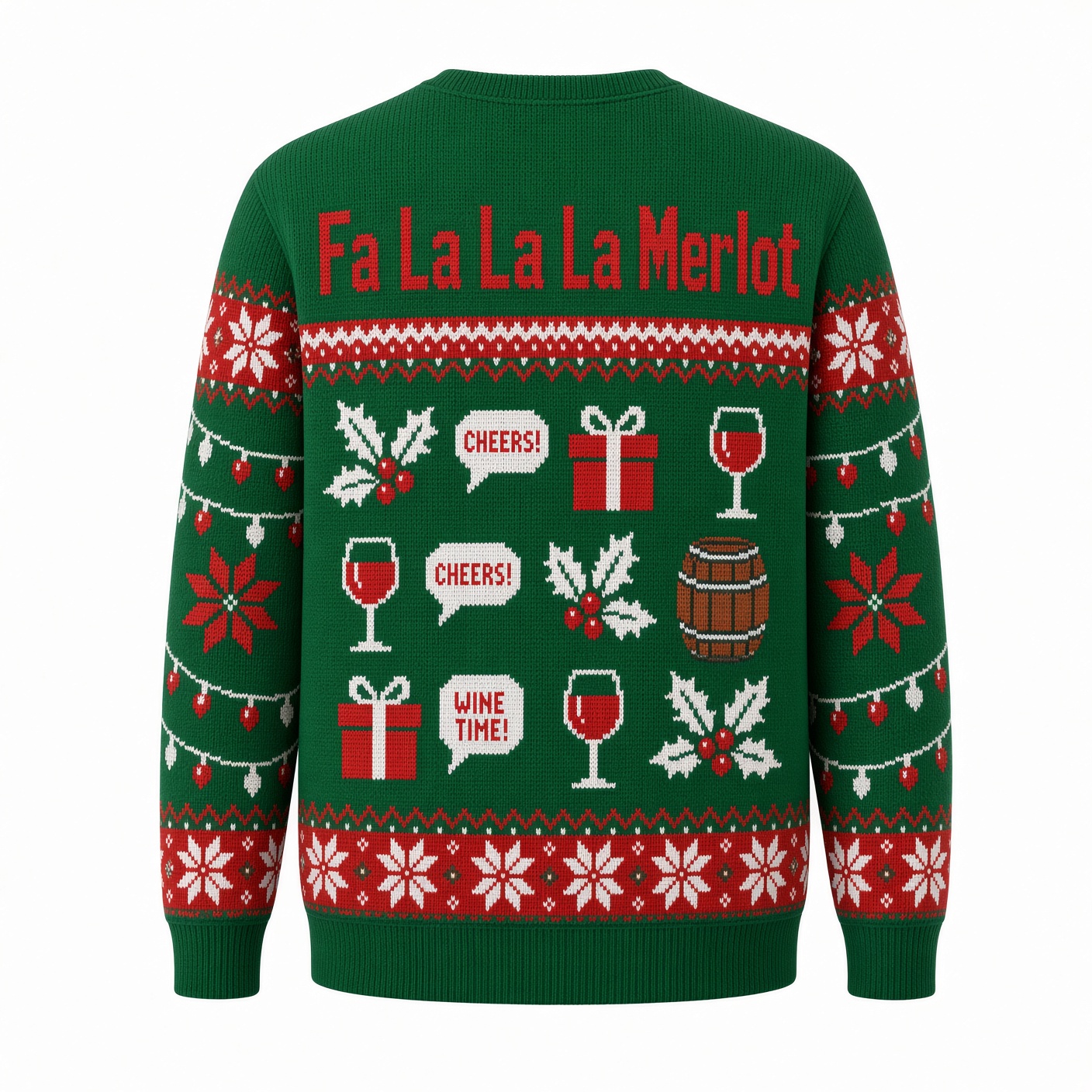 [popular-sweater:PX-03-13:back] Fa La La La Merlot Ugly Christmas Sweatshirt - Back view