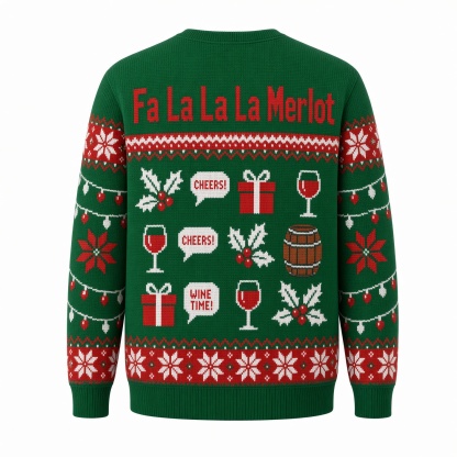 [popular-sweater:PX-03-13:back] Fa La La La Merlot Ugly Christmas Sweatshirt - Back view