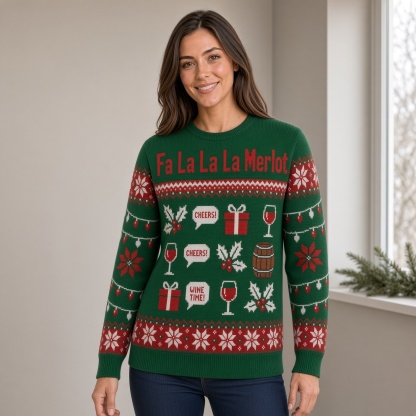 [popular-sweater:PX-03-13:female] Fa La La La Merlot Ugly Christmas Sweatshirt - Female view