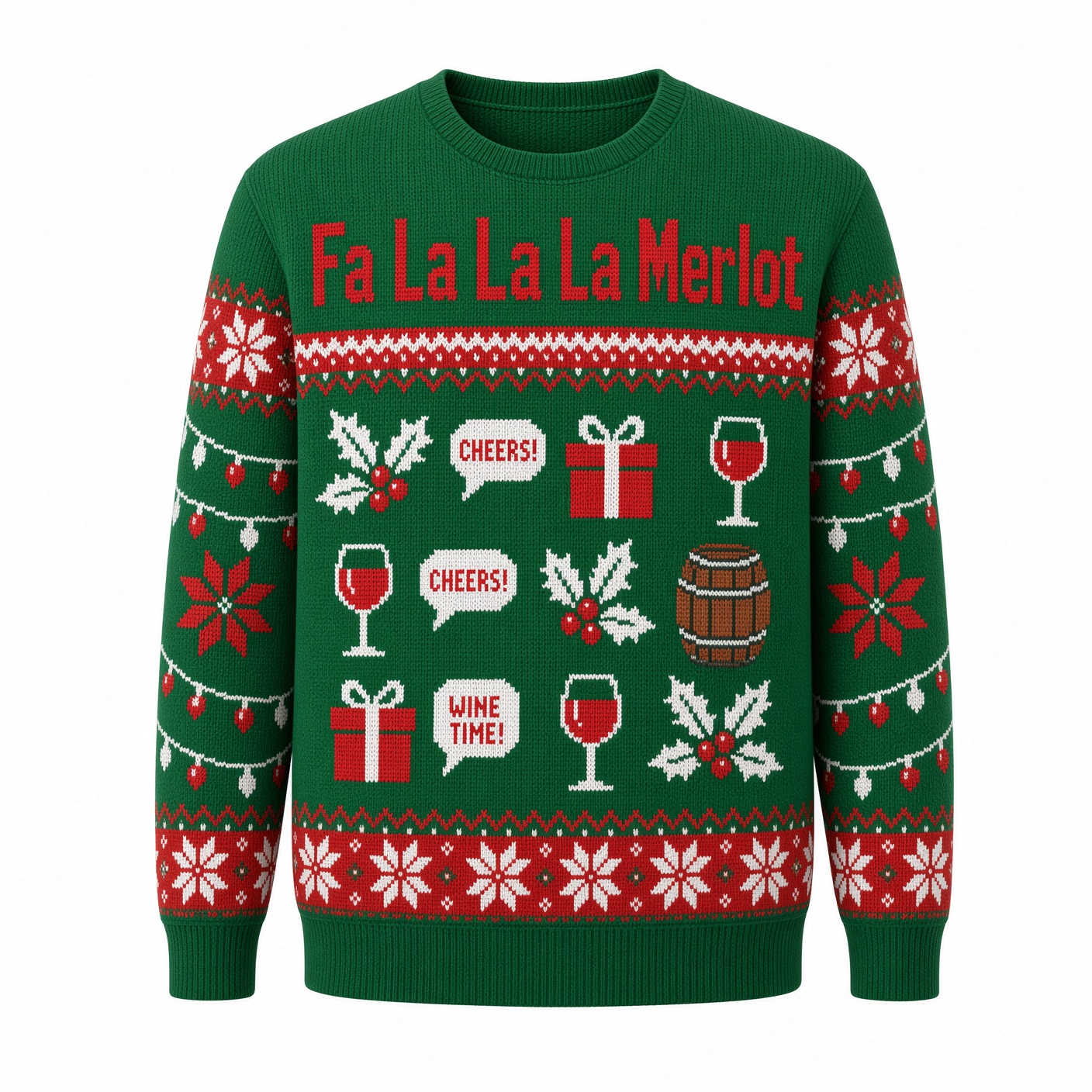 [popular-sweater:PX-03-13:front] Fa La La La Merlot Ugly Christmas Sweatshirt - Front view