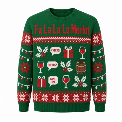[popular-sweater:PX-03-13:front] Fa La La La Merlot Ugly Christmas Sweatshirt - Front view