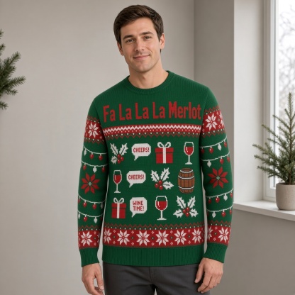 [popular-sweater:PX-03-13:male] Fa La La La Merlot Ugly Christmas Sweatshirt - Male view