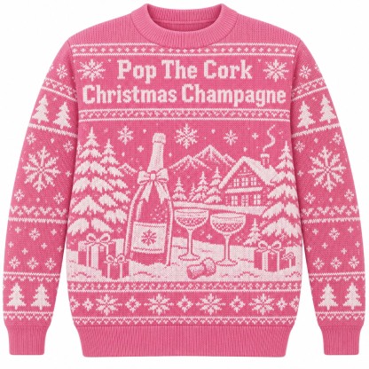 [popular-sweater:PX-03-14:front] Pop The Cork Christmas Champagne Ugly Christmas Sweatshirt - Front view