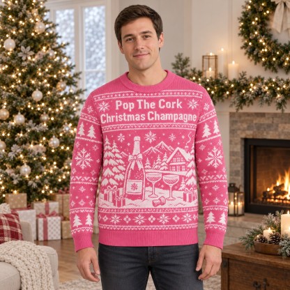 [popular-sweater:PX-03-14:male] Pop The Cork Christmas Champagne Ugly Christmas Sweatshirt - Male view