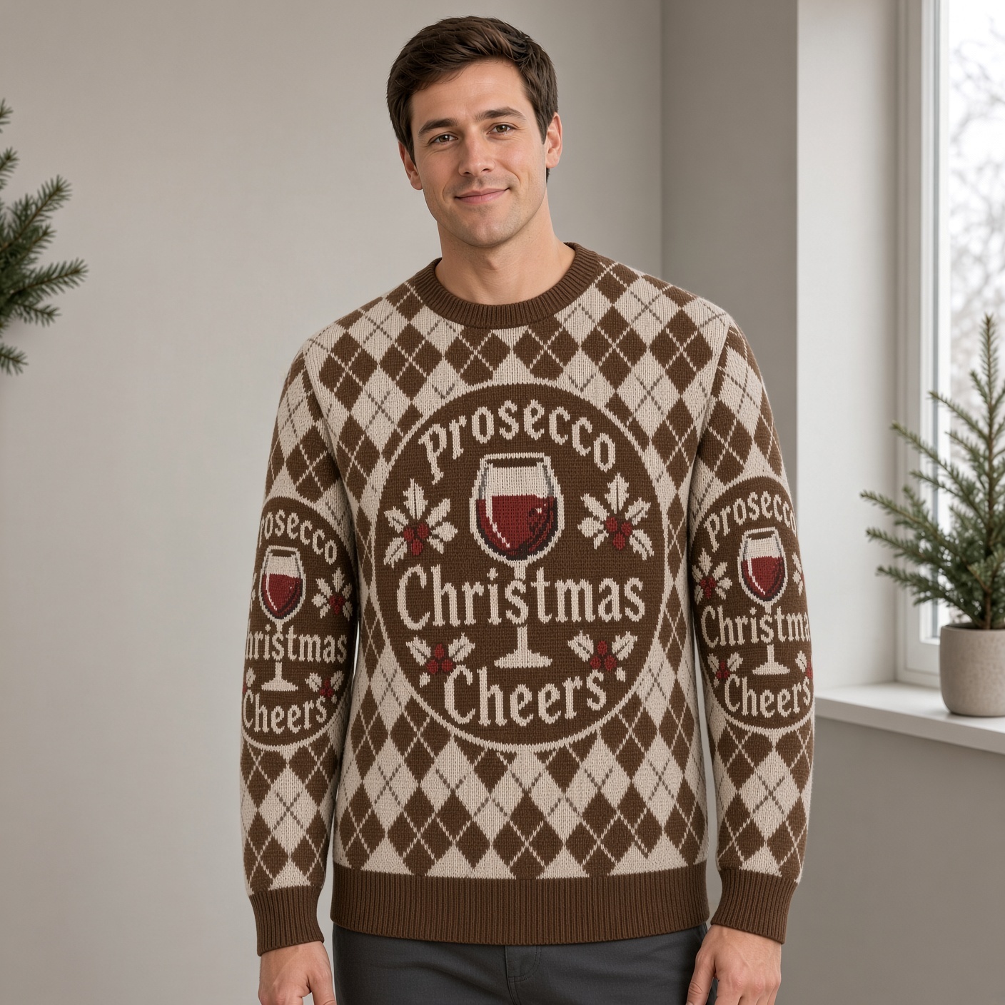[popular-sweater:PX-03-15:male] Prosecco Christmas Cheers Ugly Christmas Sweatshirt - Male view
