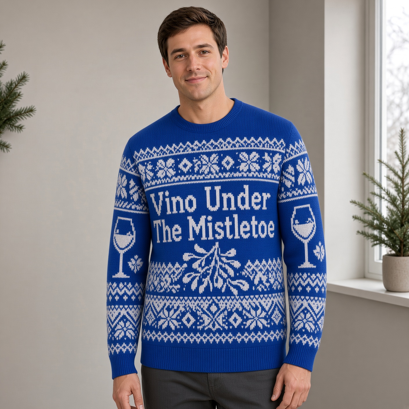 [popular-sweater:PX-03-16:male] Vino Under The Mistletoe Ugly Christmas Sweatshirt - Male view