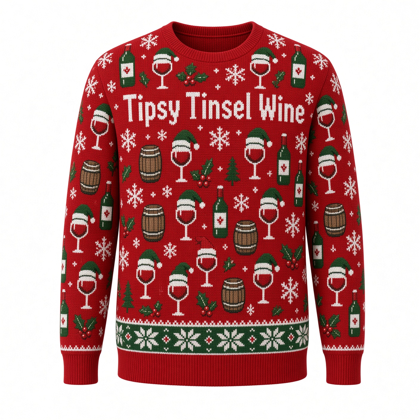 [popular-sweater:PX-03-17:front] Tipsy Tinsel Wine Ugly Christmas Sweatshirt - Front view
