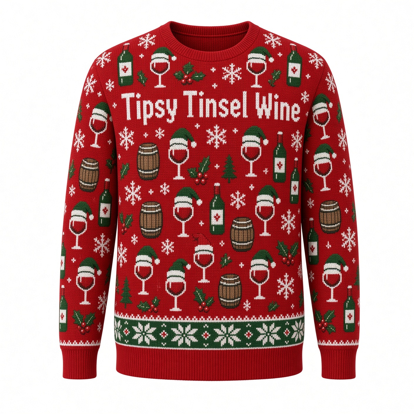 [popular-sweater:PX-03-17:front] Tipsy Tinsel Wine Ugly Christmas Sweatshirt - Front view