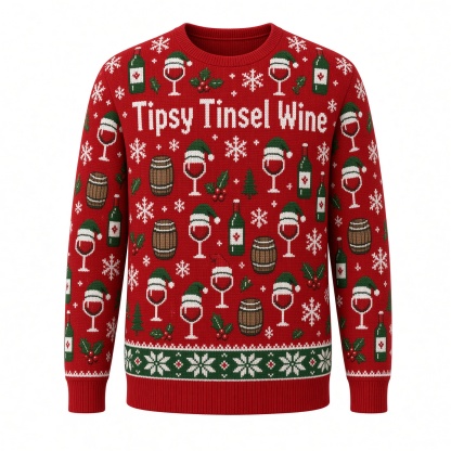 [popular-sweater:PX-03-17:front] Tipsy Tinsel Wine Ugly Christmas Sweatshirt - Front view