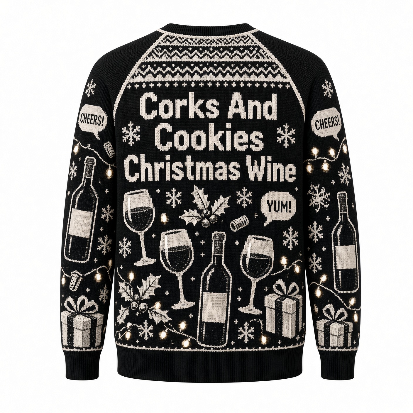 [popular-sweater:PX-03-18:back] Corks And Cookies Christmas Wine Ugly Christmas Sweatshirt - Back view