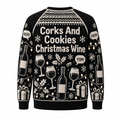 [popular-sweater:PX-03-18:back] Corks And Cookies Christmas Wine Ugly Christmas Sweatshirt - Back view