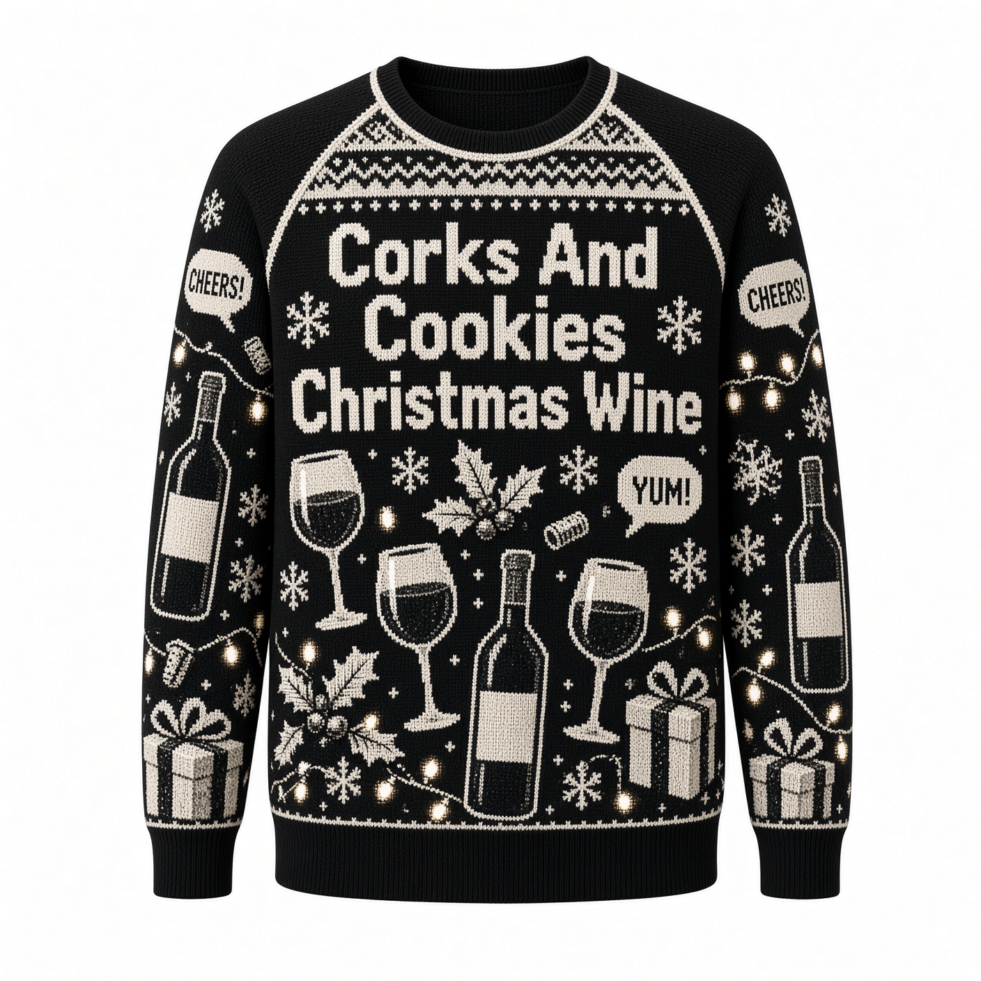 [popular-sweater:PX-03-18:front] Corks And Cookies Christmas Wine Ugly Christmas Sweatshirt - Front view