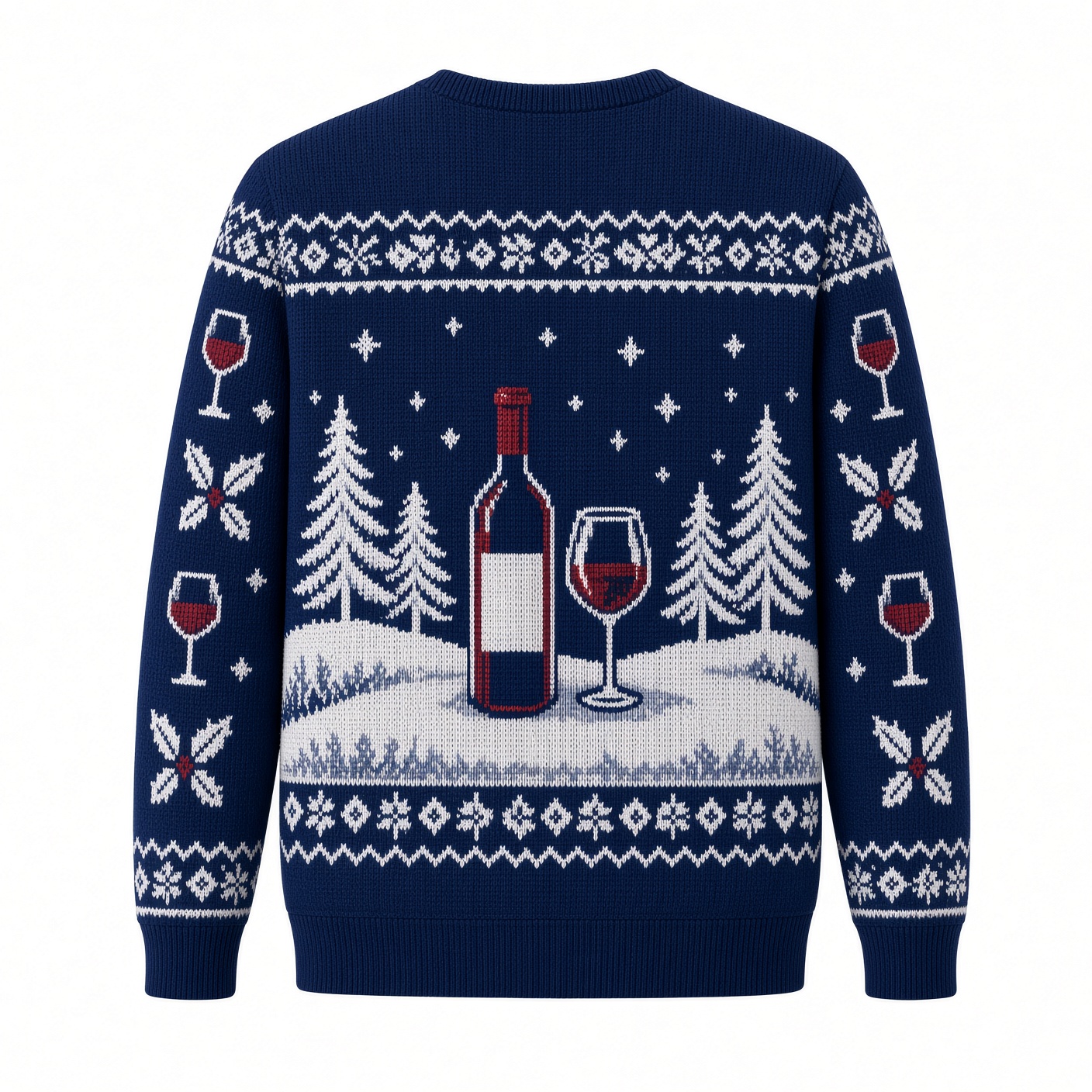 [popular-sweater:PX-03-19:back] Red Wine And Holly Ugly Christmas Sweatshirt - Back view