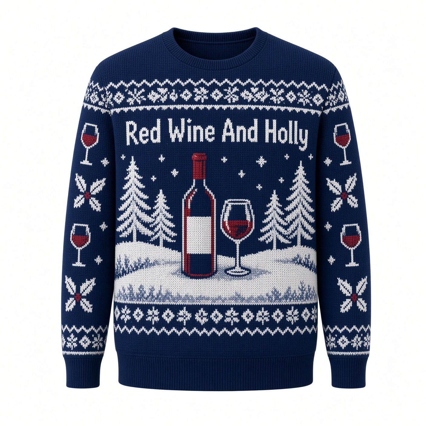 [popular-sweater:PX-03-19:front] Red Wine And Holly Ugly Christmas Sweatshirt - Front view