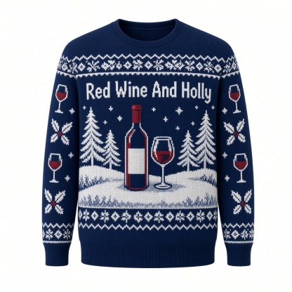 [popular-sweater:PX-03-19:front] Red Wine And Holly Ugly Christmas Sweatshirt - Front view