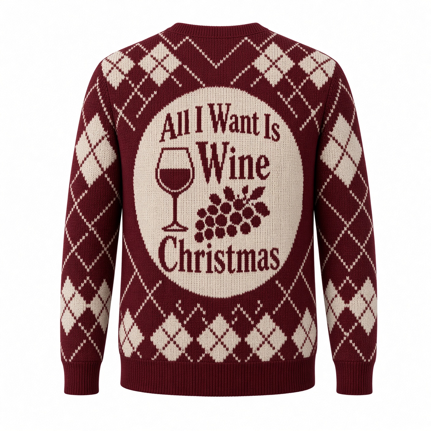 [popular-sweater:PX-03-20:back] All I Want Is Wine Christmas Ugly Christmas Sweatshirt - Back view