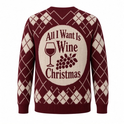 [popular-sweater:PX-03-20:back] All I Want Is Wine Christmas Ugly Christmas Sweatshirt - Back view