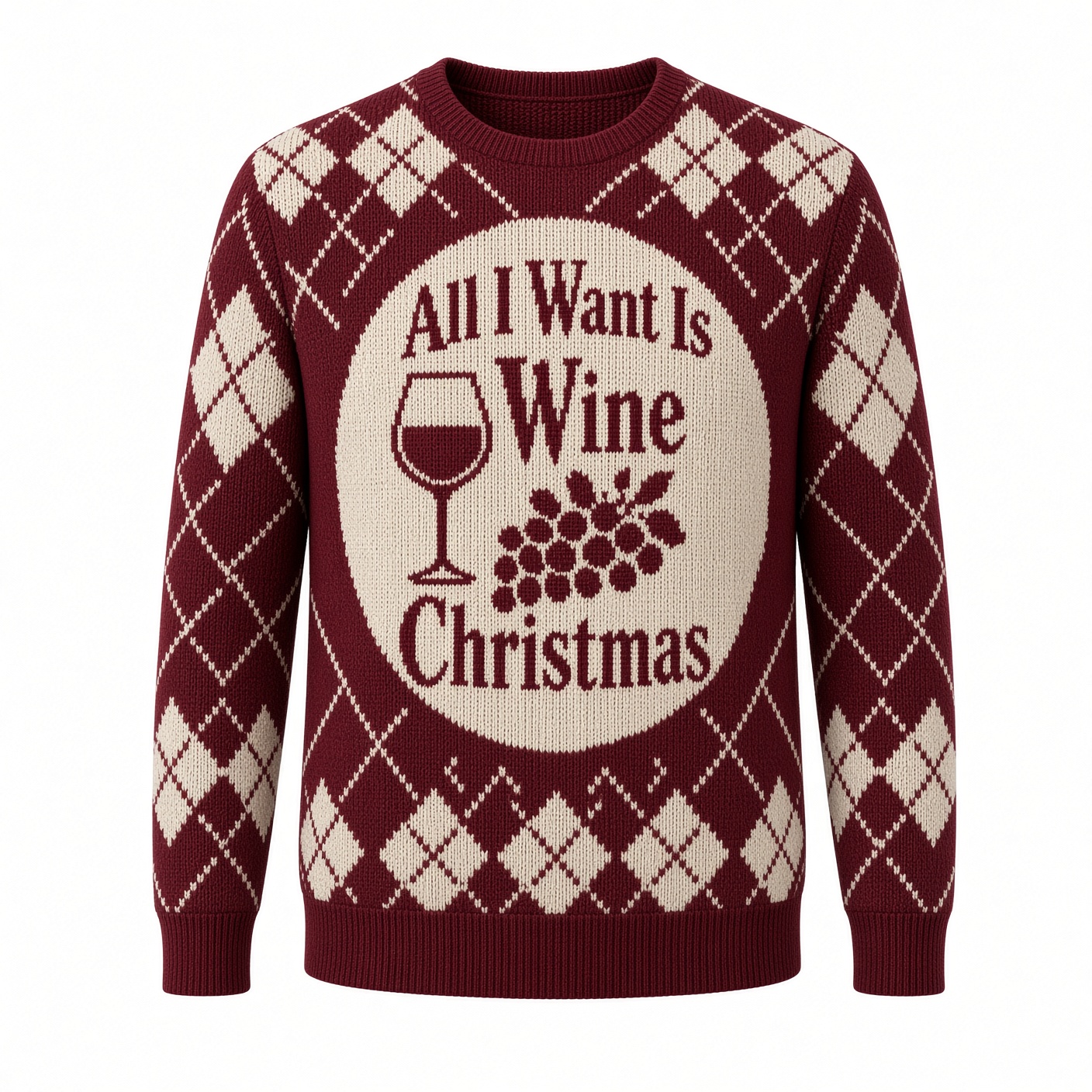 [popular-sweater:PX-03-20:front] All I Want Is Wine Christmas Ugly Christmas Sweatshirt - Front view