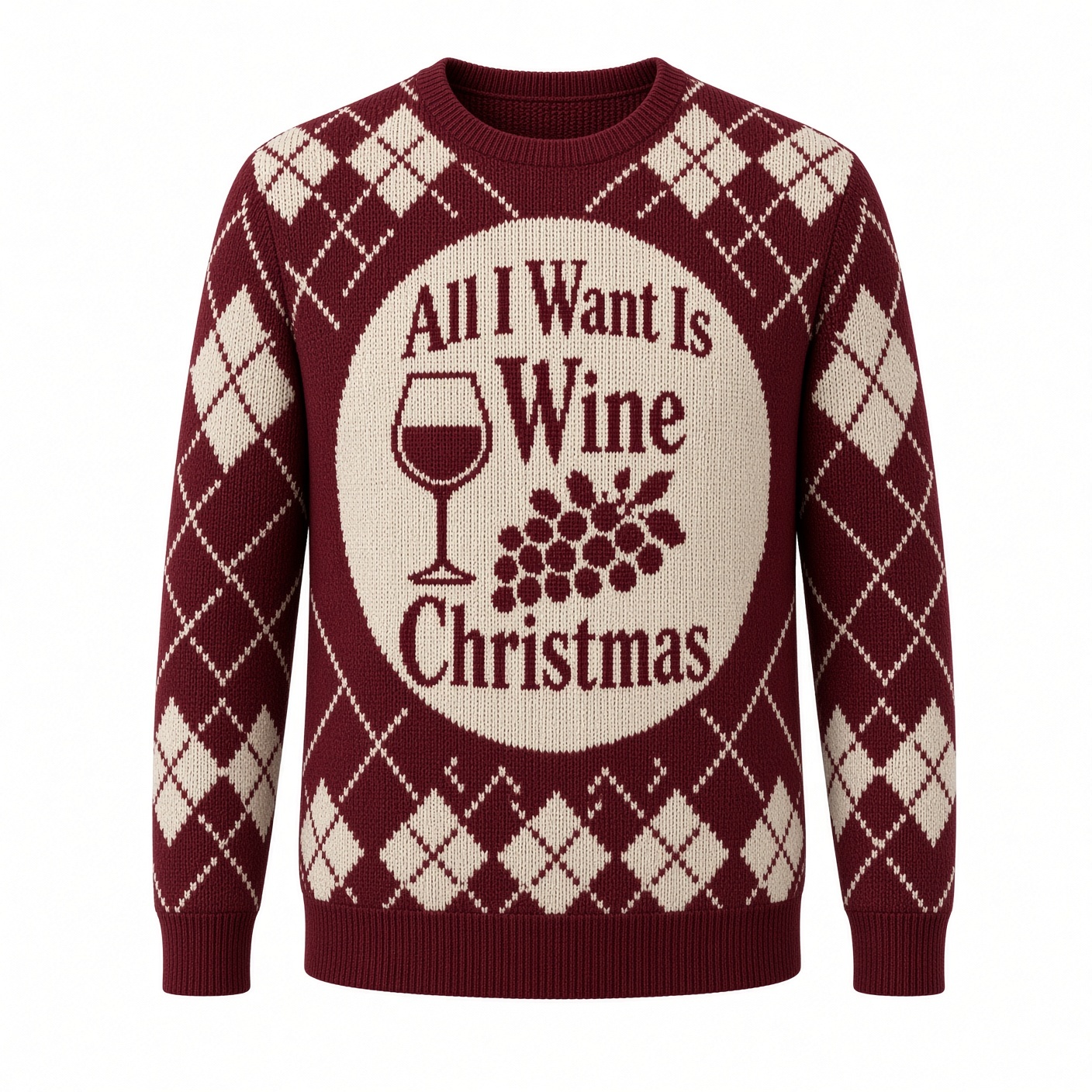 [popular-sweater:PX-03-20:front] All I Want Is Wine Christmas Ugly Christmas Sweatshirt - Front view