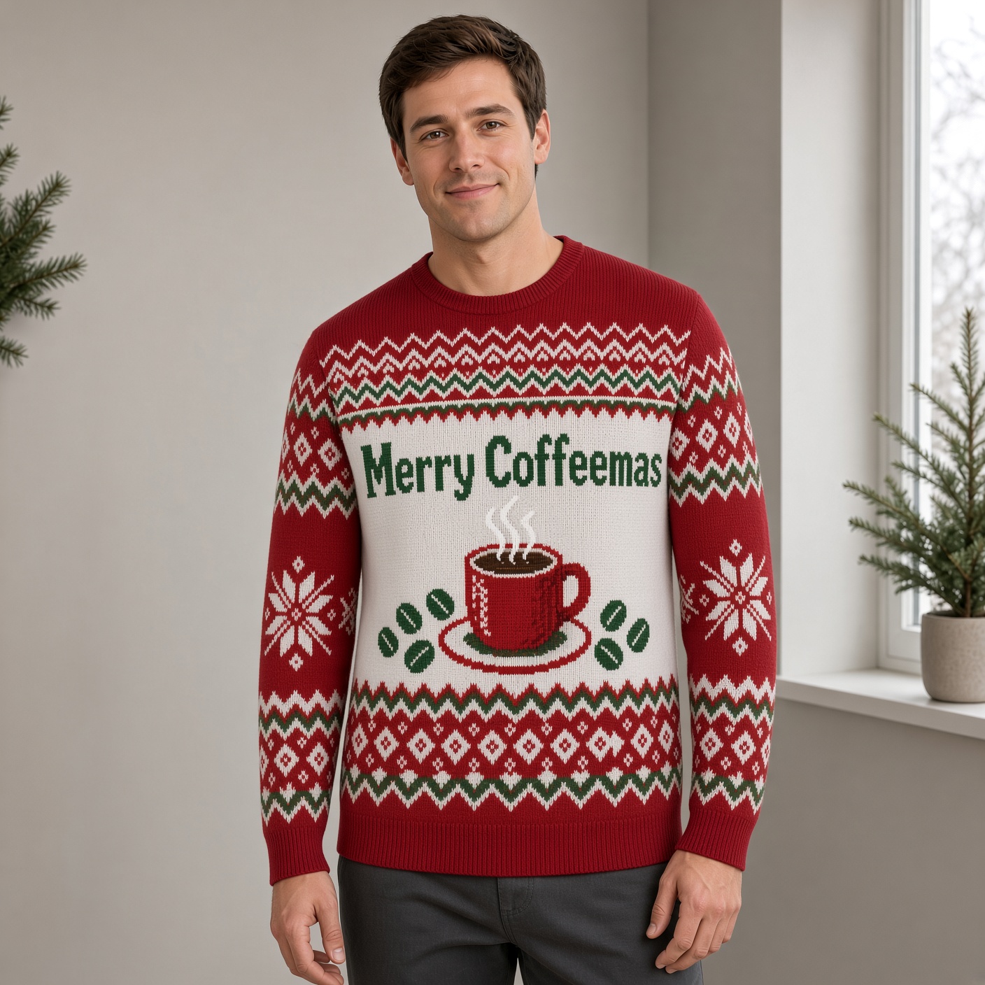 [popular-sweater:PX-04-01:male] Merry Coffeemas Ugly Christmas Sweatshirt - Male view