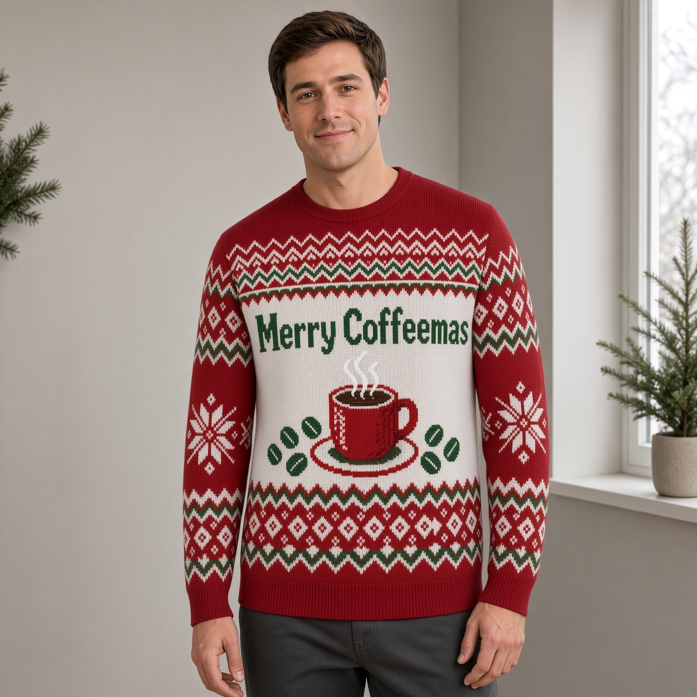 [popular-sweater:PX-04-01:male] Merry Coffeemas Ugly Christmas Sweatshirt - Male view