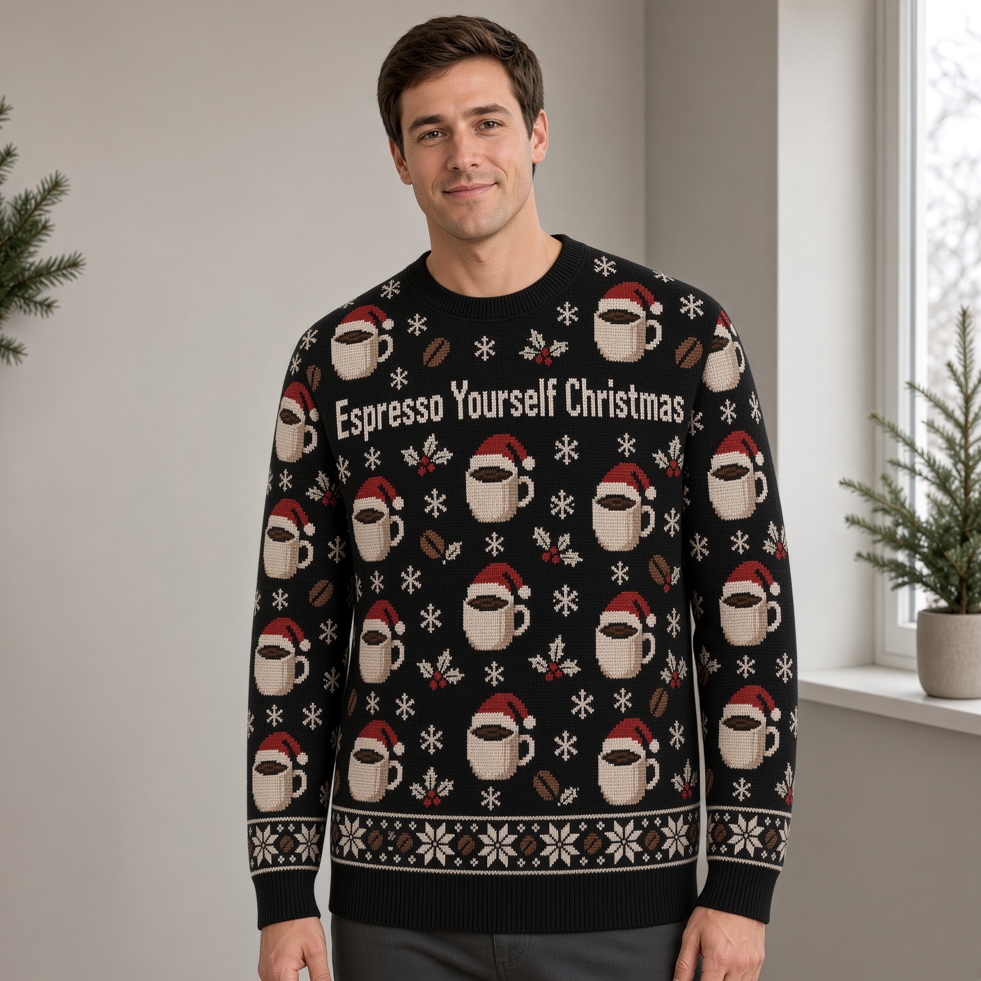 [popular-sweater:PX-04-02:male] Espresso Yourself Christmas Ugly Christmas Sweatshirt - Male view
