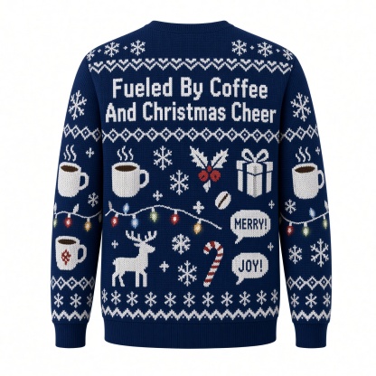 [popular-sweater:PX-04-03:back] Fueled By Coffee And Christmas Cheer Ugly Christmas Sweatshirt - Back view