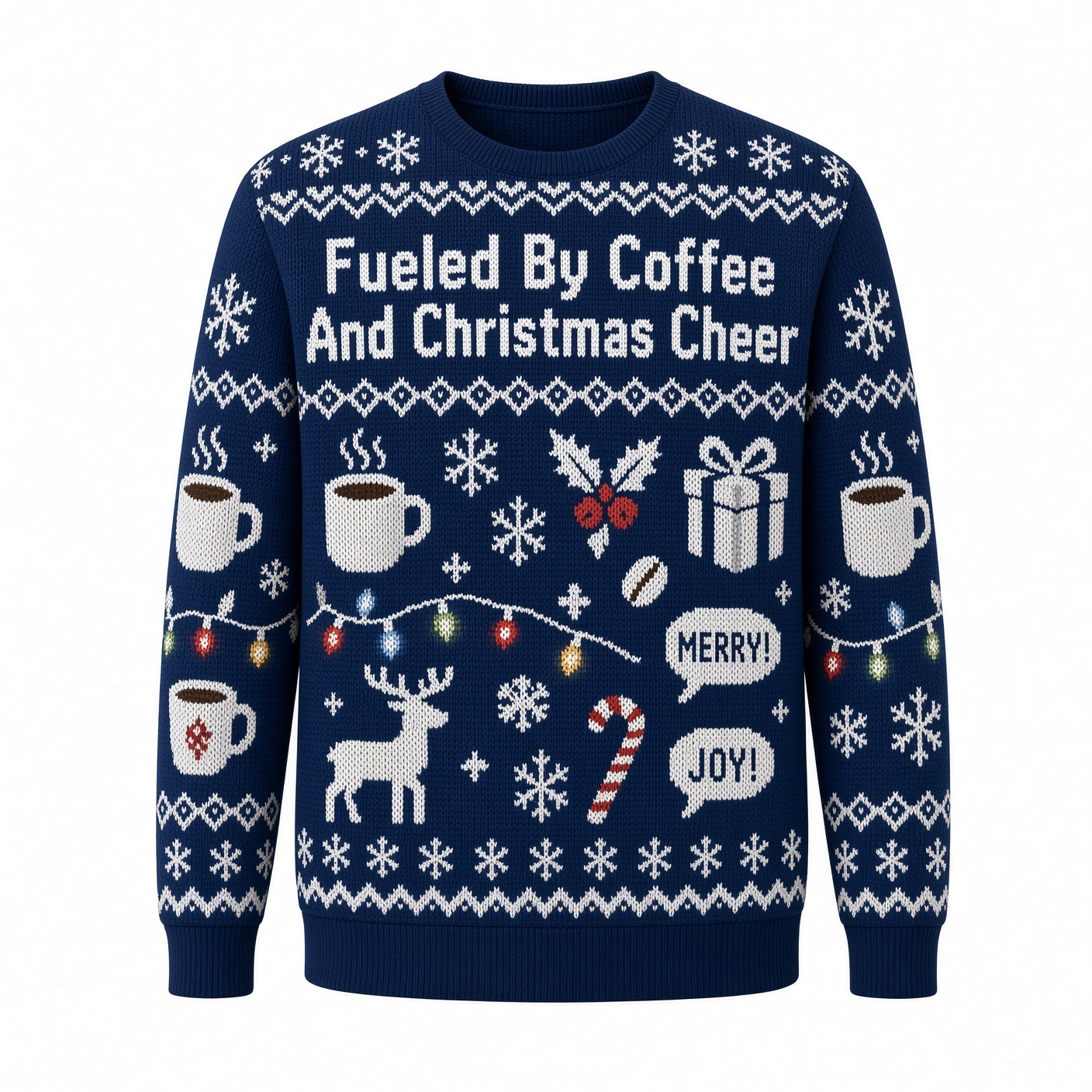 [popular-sweater:PX-04-03:front] Fueled By Coffee And Christmas Cheer Ugly Christmas Sweatshirt - Front view